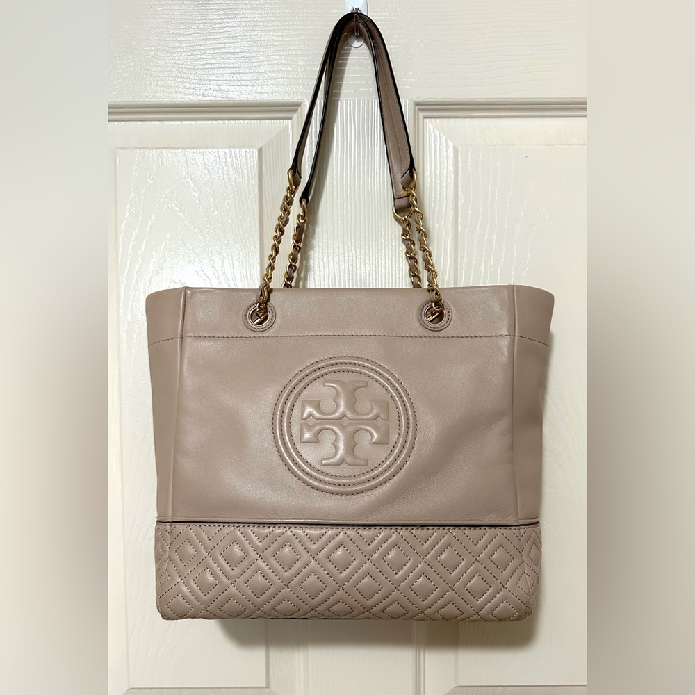 Tory Burch Fleming Tote in Light Taupe Color